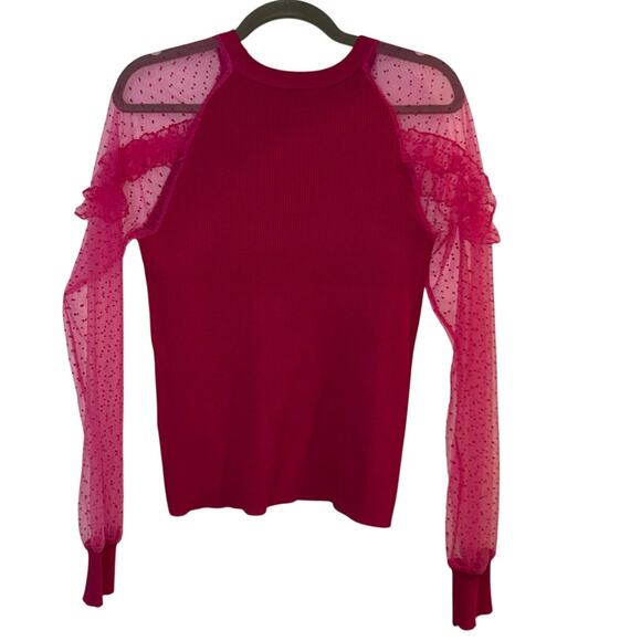 ❤️‍🔥NWT Nicole Miller Mesh Sleeve Ribbed Top Berry Size M - Picture 3 of 10